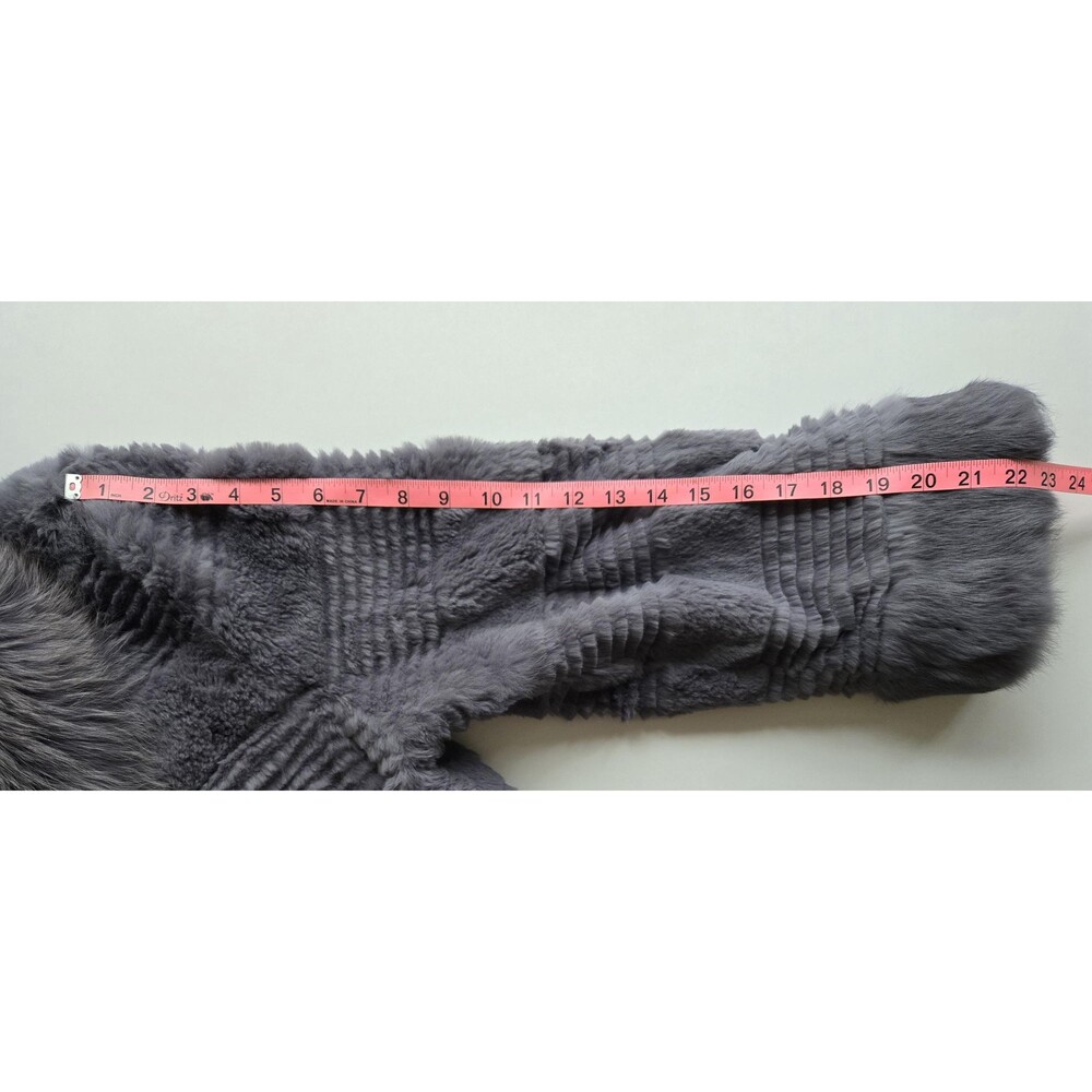 Vintage genuine rabbit fur long coat genuine fox fur collar gray womens L-XL - Picture 16 of 16